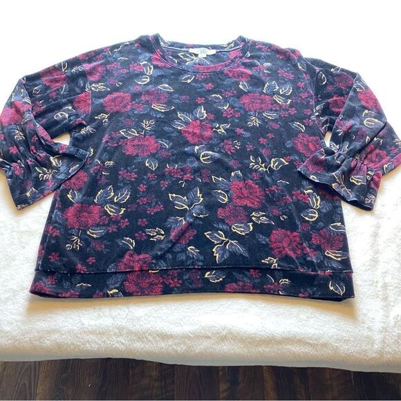 Ruff Hewn Grey Collection Velour Floral Long Sleeve Top Size XL - Picture 1 of 10
